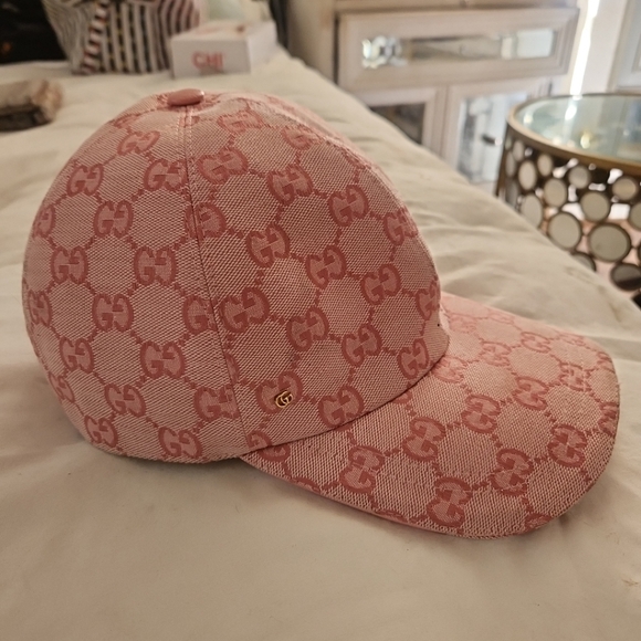 Gucci GG Supreme Monogram Canvas Cotton Baseball Cap, Pink Size Large - Picture 5 of 13